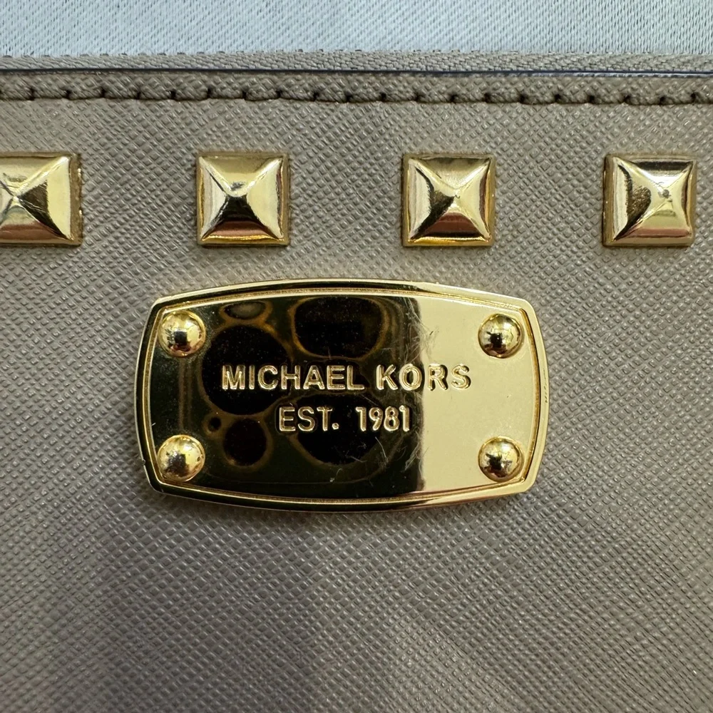 Michael Kors Tan and Gold Clutch Elegant and Versatile